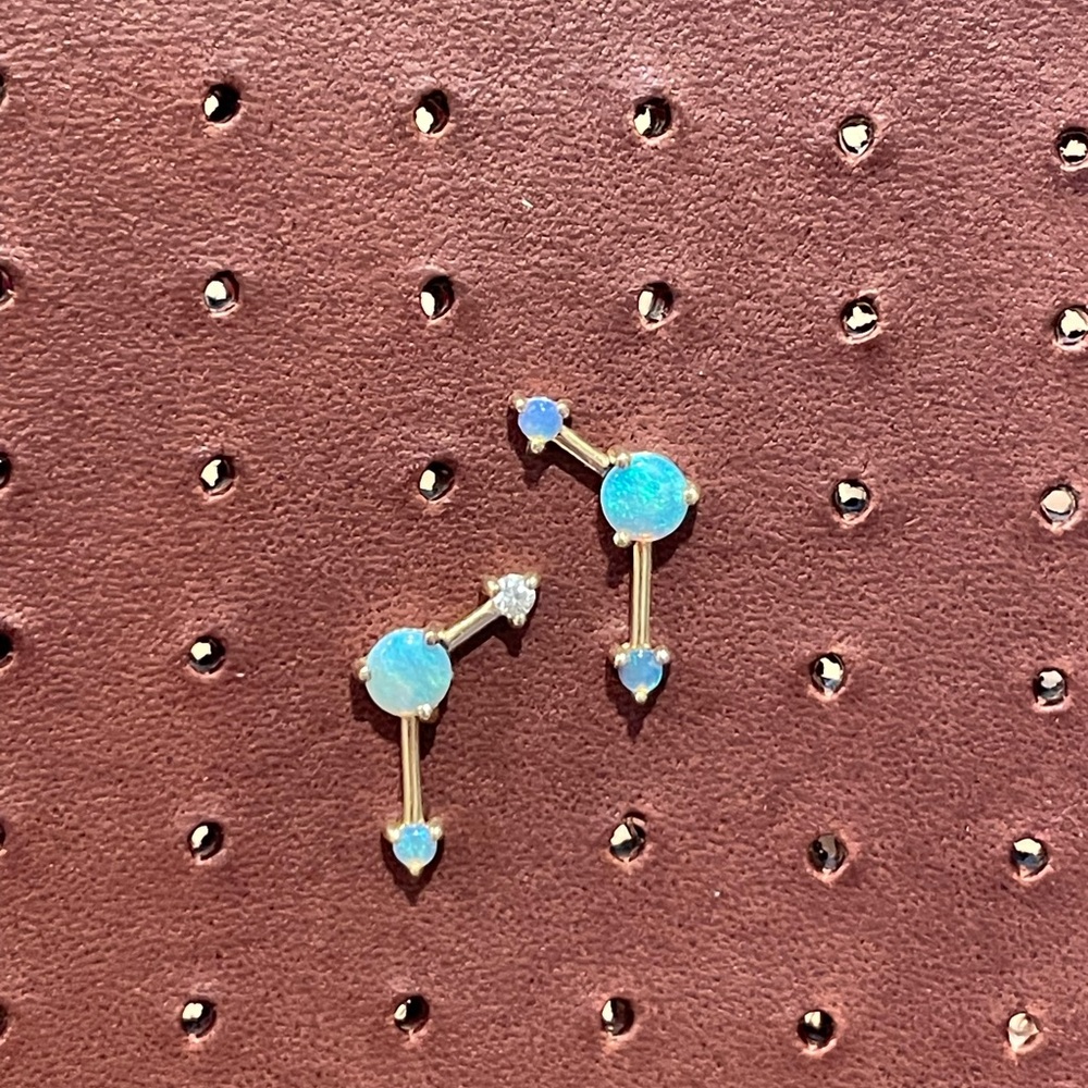 wwake diamond and opal three step point earrings - mismatched pair